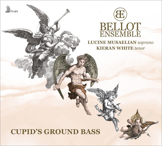 Album cover for Cupid's Ground Bass by Bellot Ensemble, featuring Lucine Musaelian (soprano) and Kieran White (tenor), released on First Hand Records.